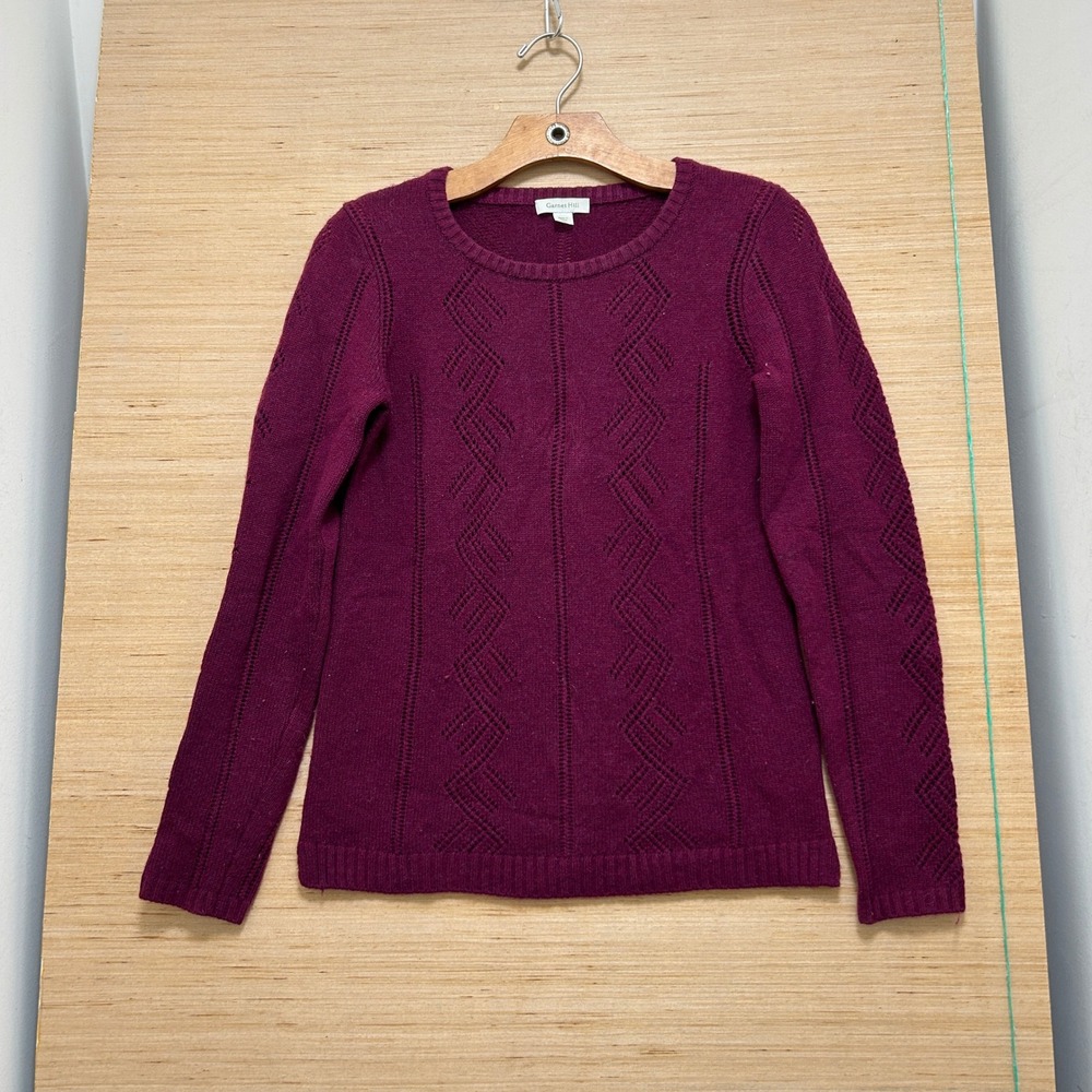 Garnet Hill Womens XS Burgundy Pointelle‎ Chevron Knit Crewneck Sweater Wine Red